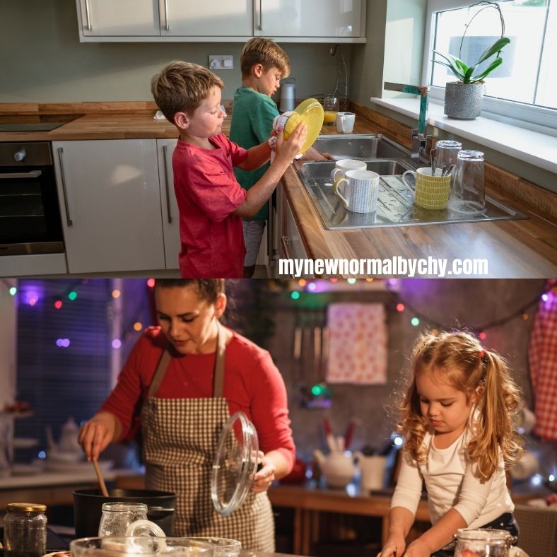 a-combined-picture-of-kids-helping-out-with-chores-10-tips-to-manage-parenting-stress-during-the-busy-christmas-holiday