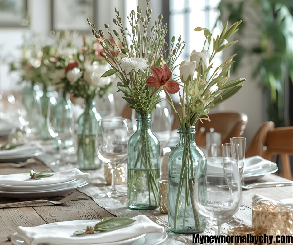 recycled-bottle-flower-vase-dinner-table-set-up