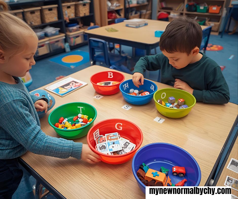 creative-phonics-activities-to-make-kids-love-reading-a-photo-of-preschoolers-sorting-objects-into-sound-labelled-bowls