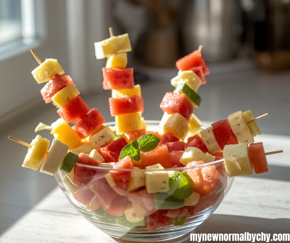diced-fruit-and-cheese-skewers-in-a-glass-bowl-Kid-Friendly-Salad-Recipes-Picky-Eaters-Will-Love