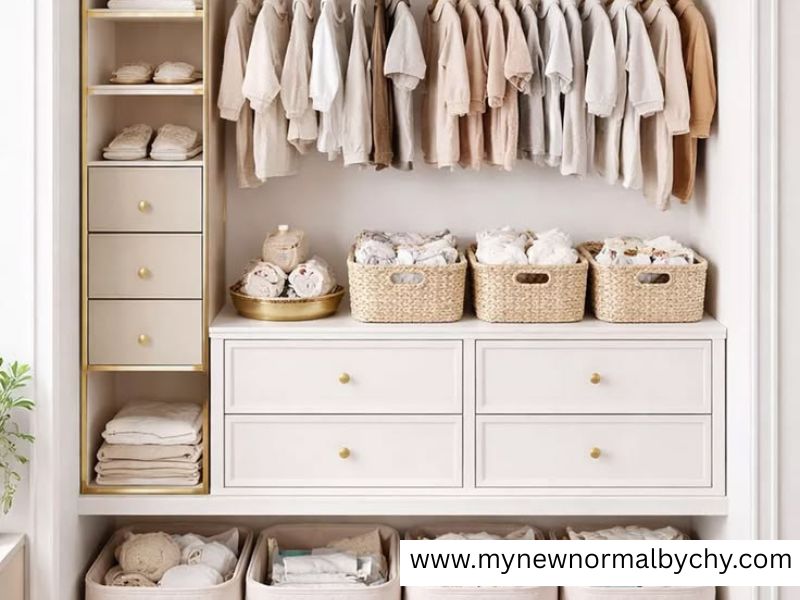Add-Storage-Bins-on-Upper-Shelves-Baby-Nursery-Closet-Organization-Ideas-for-Small-Spaces