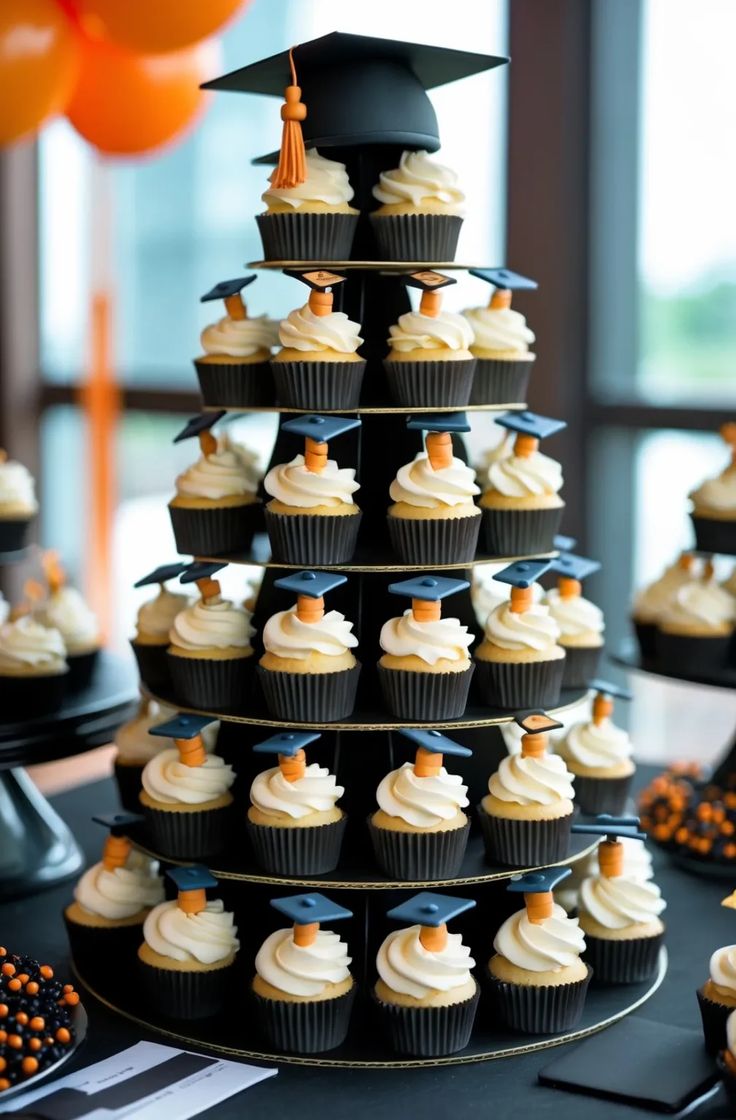 Cupcake-tower-Graduation-Cupcake-and-Cake-Table-Ideas