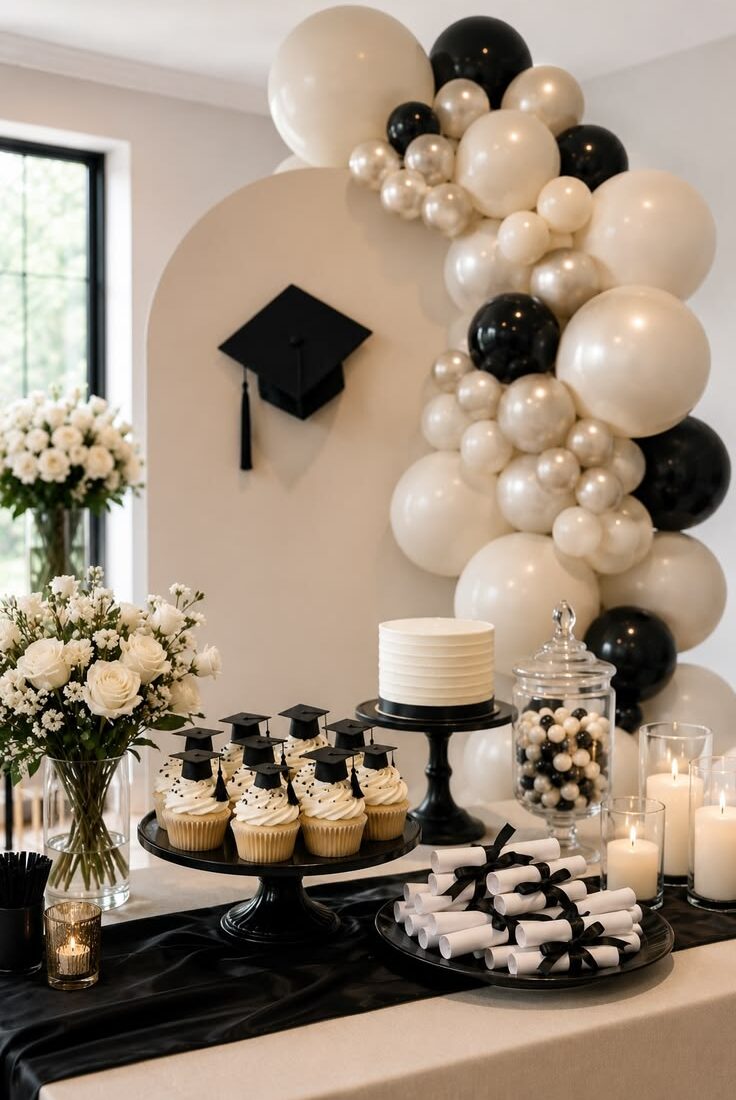 minimalist-graduation-dessert-table