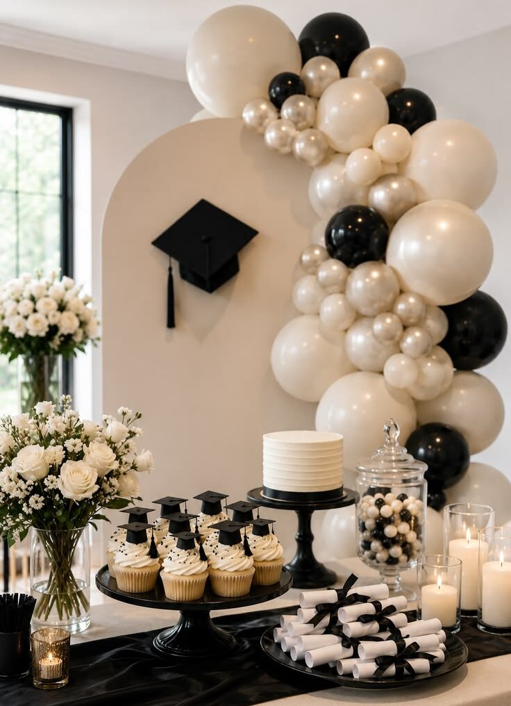 minimalist-graduation-dessert-table