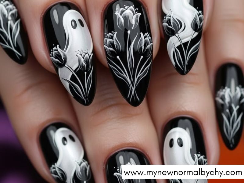 Black-and-White-Halloween-Nails