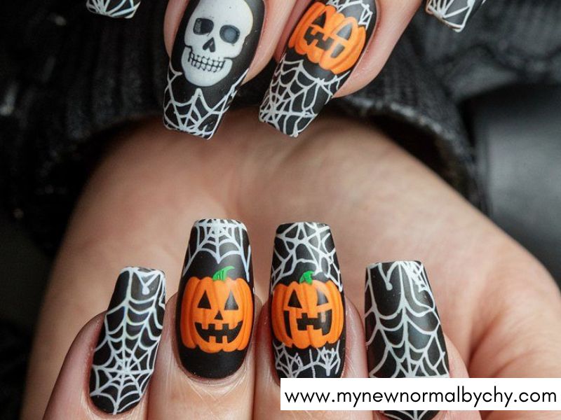 Coffin-Nails-with-Halloween-Charms-Cute-Halloween-Nails-You'll-Want-to-Copy-This-Spooky-Season