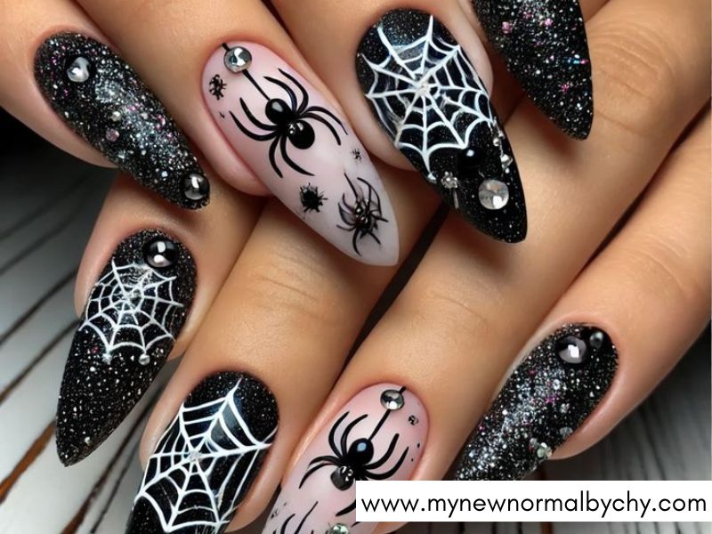 Glitter-Spider-Web-Nails-Cute-Halloween-Nails-You'll-Want-to-Copy-This-Spooky-Season