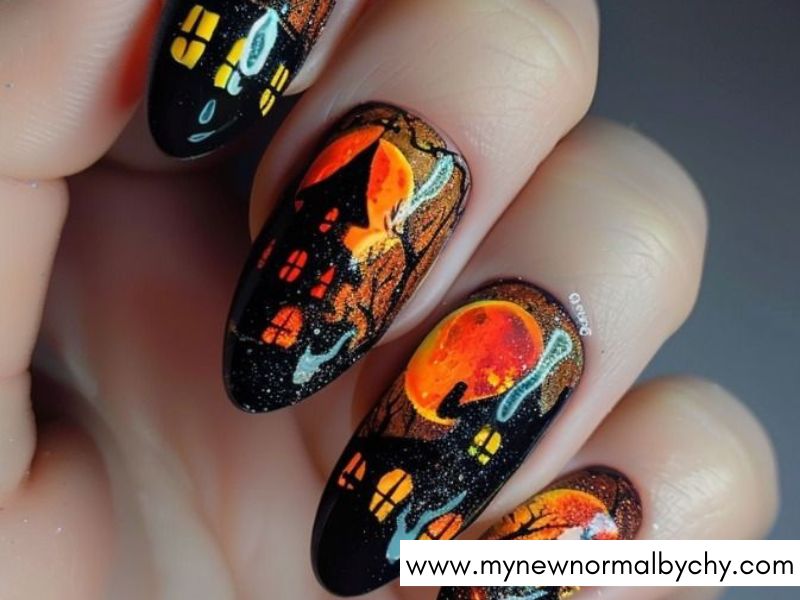 Haunted-House-Nail-Art-Cute-Halloween-Nails-You'll-Want-to-Copy-This-Spooky-Season