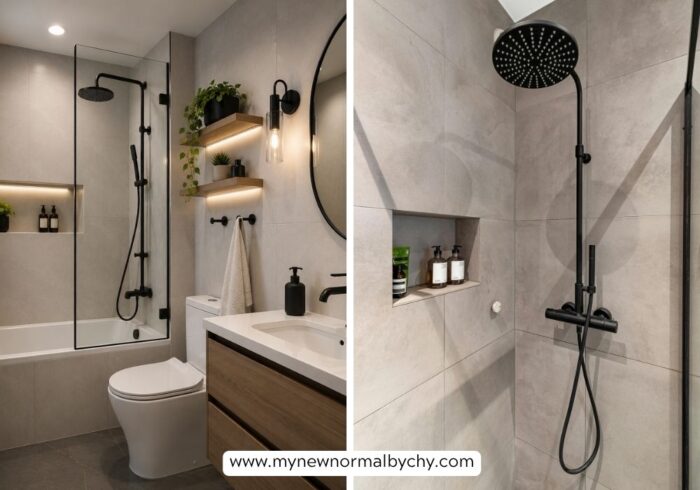 Small-bathroom-inspiration-with-shower-and-bathtub-use-matte-black-fixtures