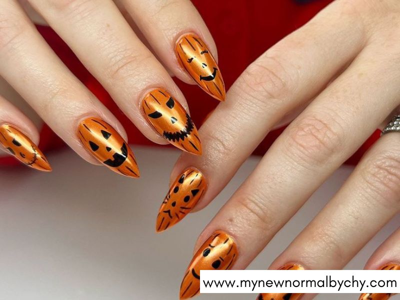 Orange-Chrome-Halloween-Nails