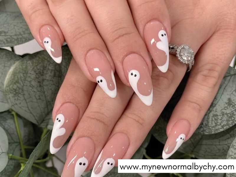 White-Ghost-French-Tips-Cute-Halloween-Nails-You'll-Want-to-Copy-This-Spooky-Season