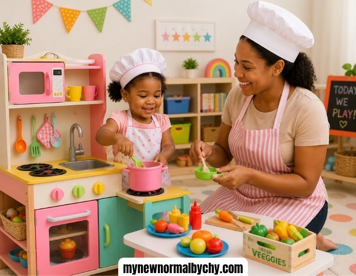 mom-and-daughter-playing-pretend-chefs-Educational-Toys-for-Toddlers-and-Preschoolers