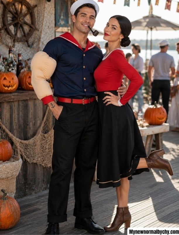 Popeye-and-olive-oyl-inspired-halloween-couple-costume