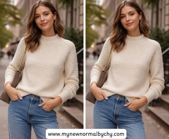 Cream-Sweater-and-classic-blue-jean