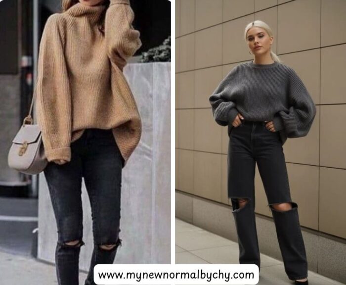 Oversized-sweater-with-distressed-jeans