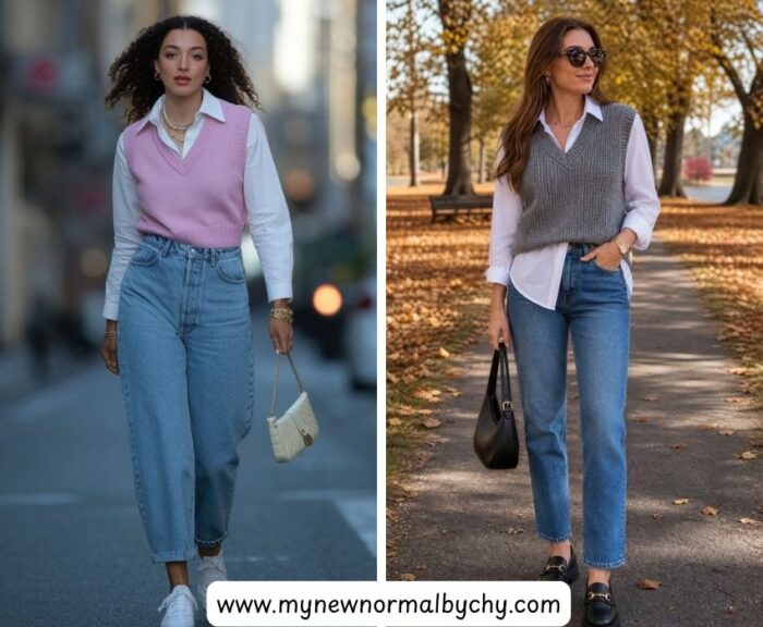 Sweater-vest-with-jeans-45-Cute-Sweater-and-Jeans-Outfits-for-Women