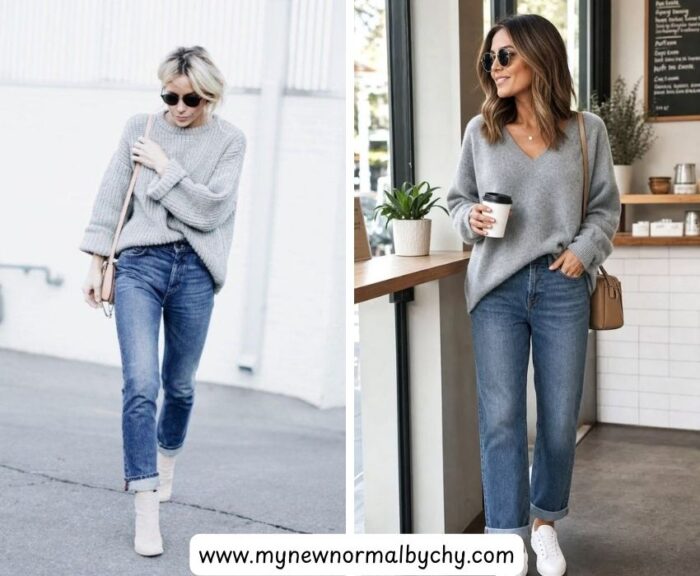 Grey-sweater-with-blue-jeans